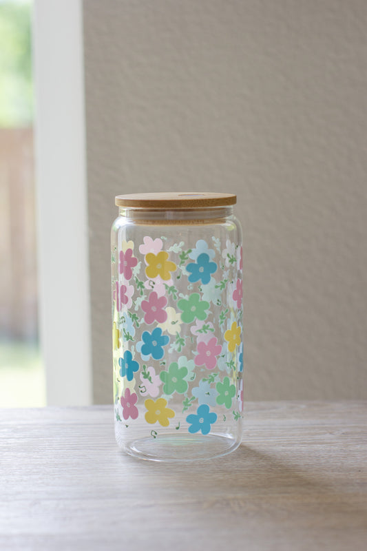 Floral Confetti Glass Can
