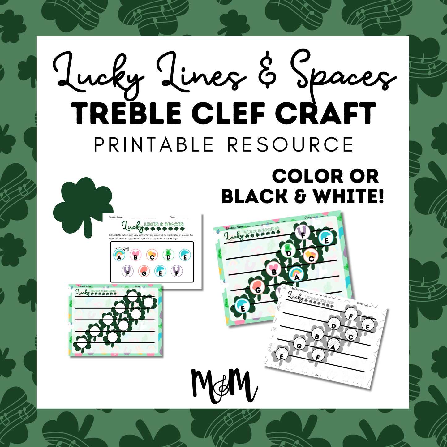 Lucky Lines & Spaces Craft | St. Patrick’s Day Treble Clef Activity DIGITAL DOWNLOAD