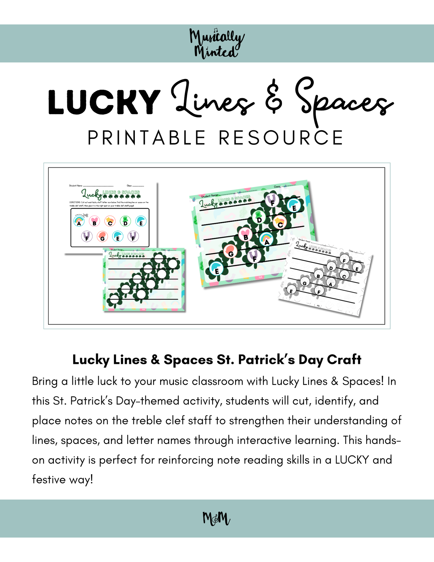 Lucky Lines & Spaces Craft | St. Patrick’s Day Treble Clef Activity DIGITAL DOWNLOAD