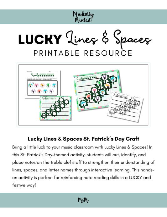 Lucky Lines & Spaces Craft | St. Patrick’s Day Treble Clef Activity DIGITAL DOWNLOAD