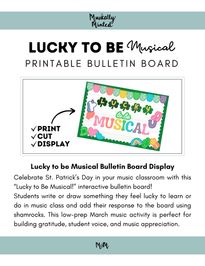Lucky to be Musical | March Music Bulletin Board | St. Patricks Day Activity & Display DIGITAL DOWNLOAD
