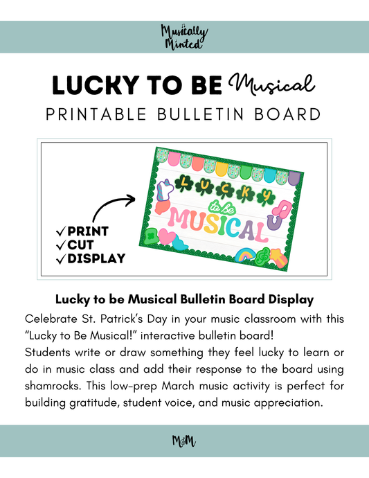 Lucky to be Musical | March Music Bulletin Board | St. Patricks Day Activity & Display DIGITAL DOWNLOAD