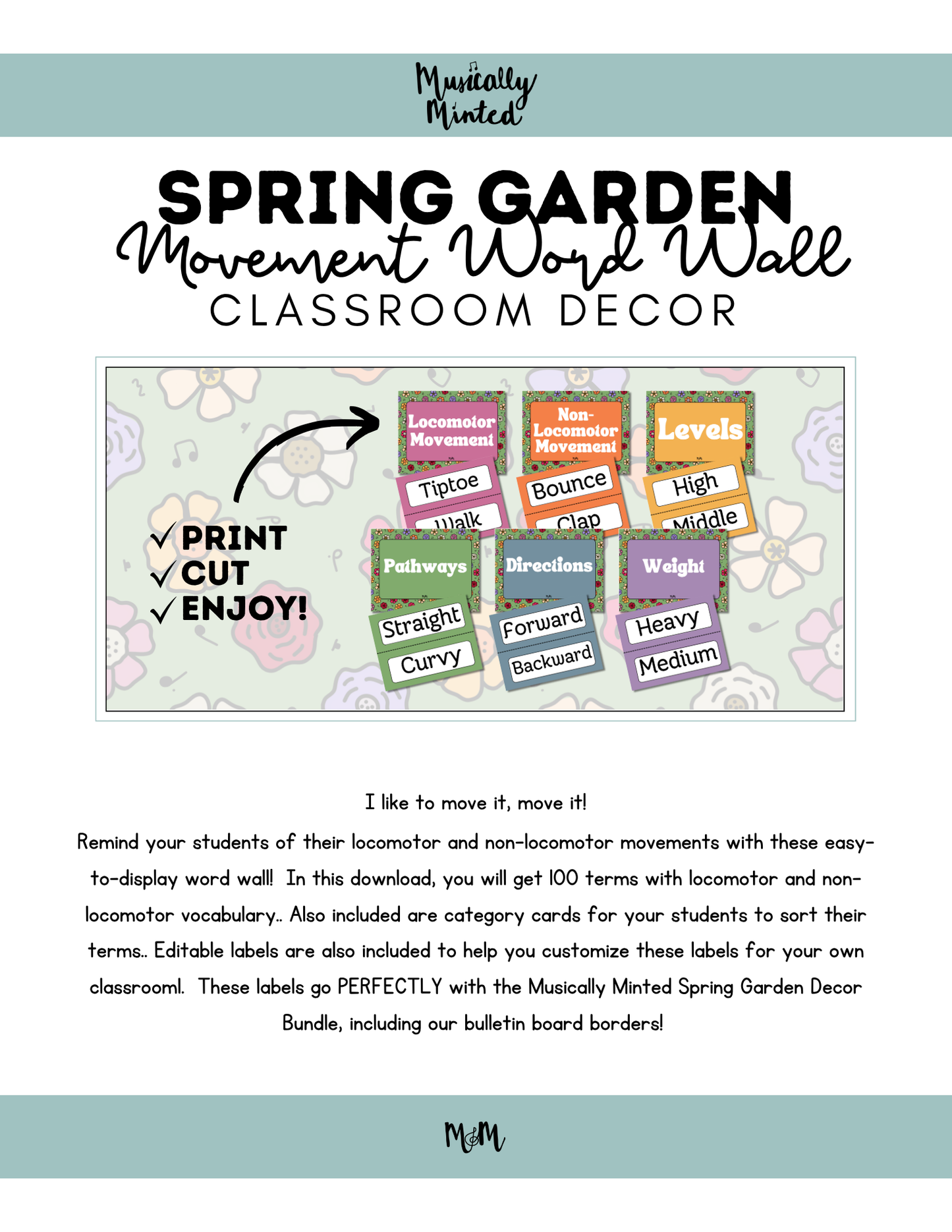 Spring Garden: Movement Word Wall Cards DIGITAL DOWNLOAD