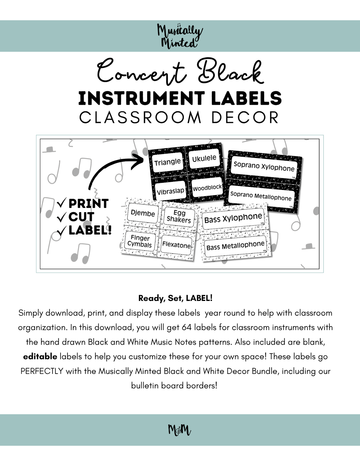 Musical Instrument Label Concert Black: Instrument Labels DIGITAL DOWNLOAD – Musically Minted