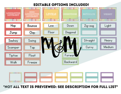 Rainbow Stripes: Movement Word Wall Cards DIGITAL DOWNLOAD