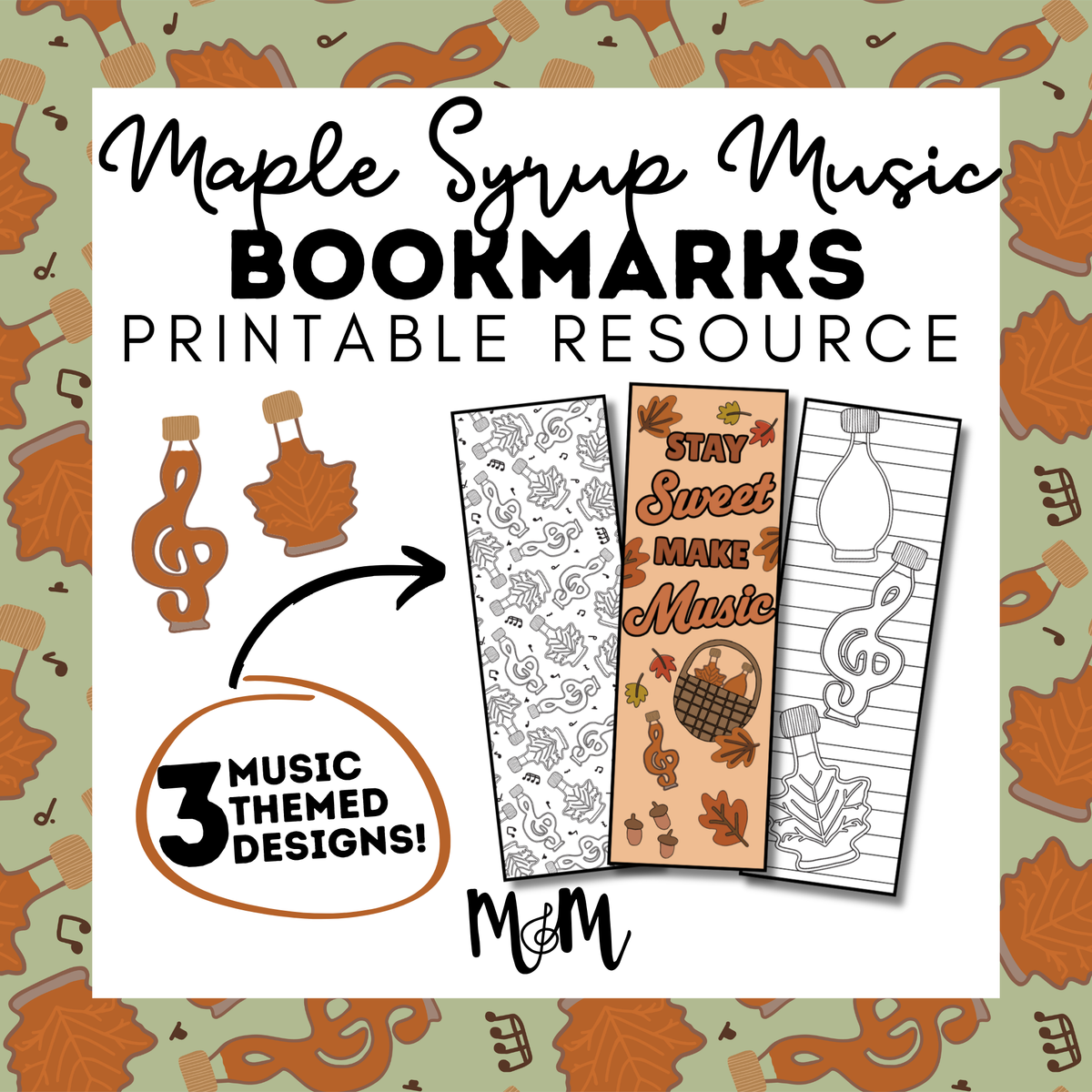 Maple Syrup Music | Music Bookmarks | Printable Coloring Activity DIGITAL DOWNLOAD