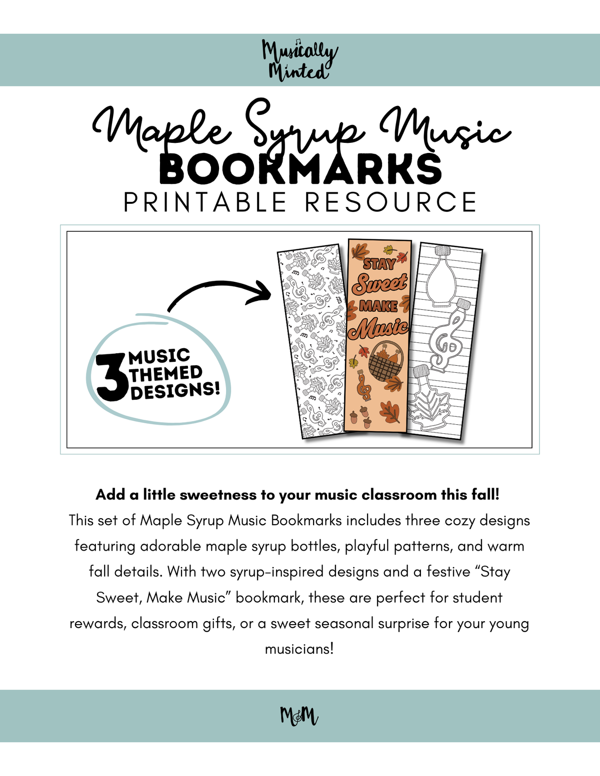 Maple Syrup Music | Music Bookmarks | Printable Coloring Activity DIGITAL DOWNLOAD