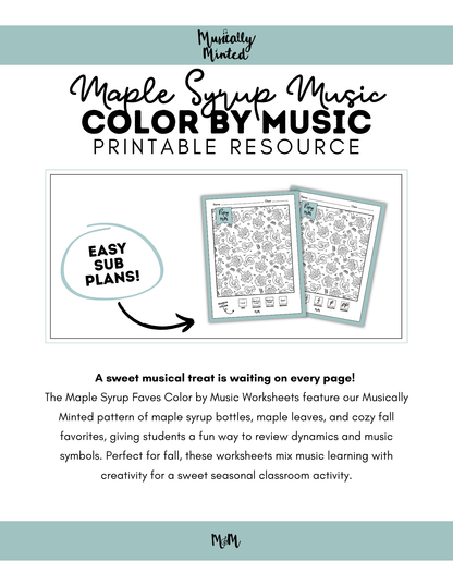 Maple Syrup Music | Color by Music | iSpy Dynamics Printable Activity DIGITAL DOWNLOAD