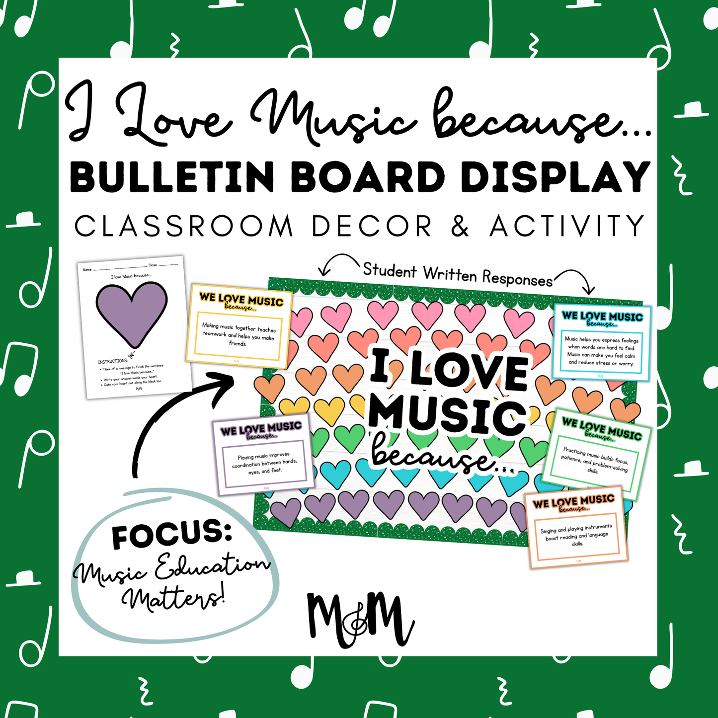 I Love Music Because | Music Ed Matters Bulletin Board and Writing Activity DIGITAL DOWNLOAD