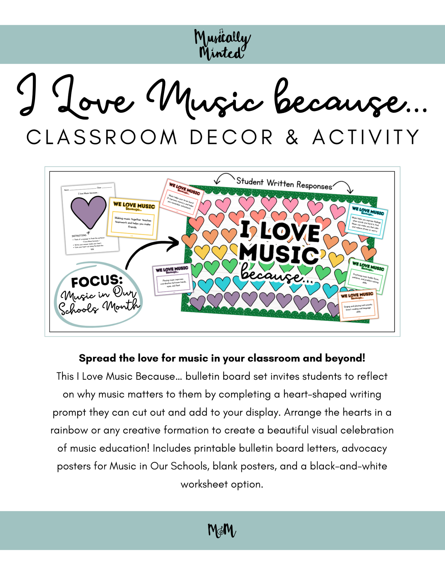 I Love Music Because | Music Ed Matters Bulletin Board and Writing Activity DIGITAL DOWNLOAD