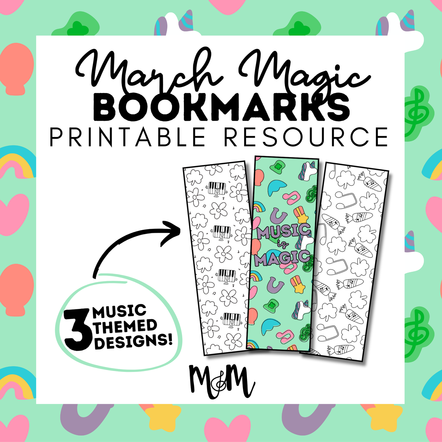 March Magic | Music Bookmarks | Printable Coloring Activity DIGITAL DOWNLOAD