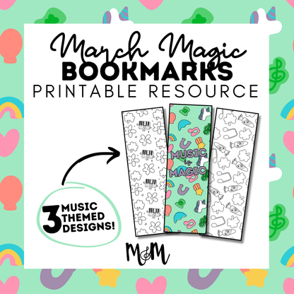 March Magic | Music Bookmarks | Printable Coloring Activity DIGITAL DOWNLOAD