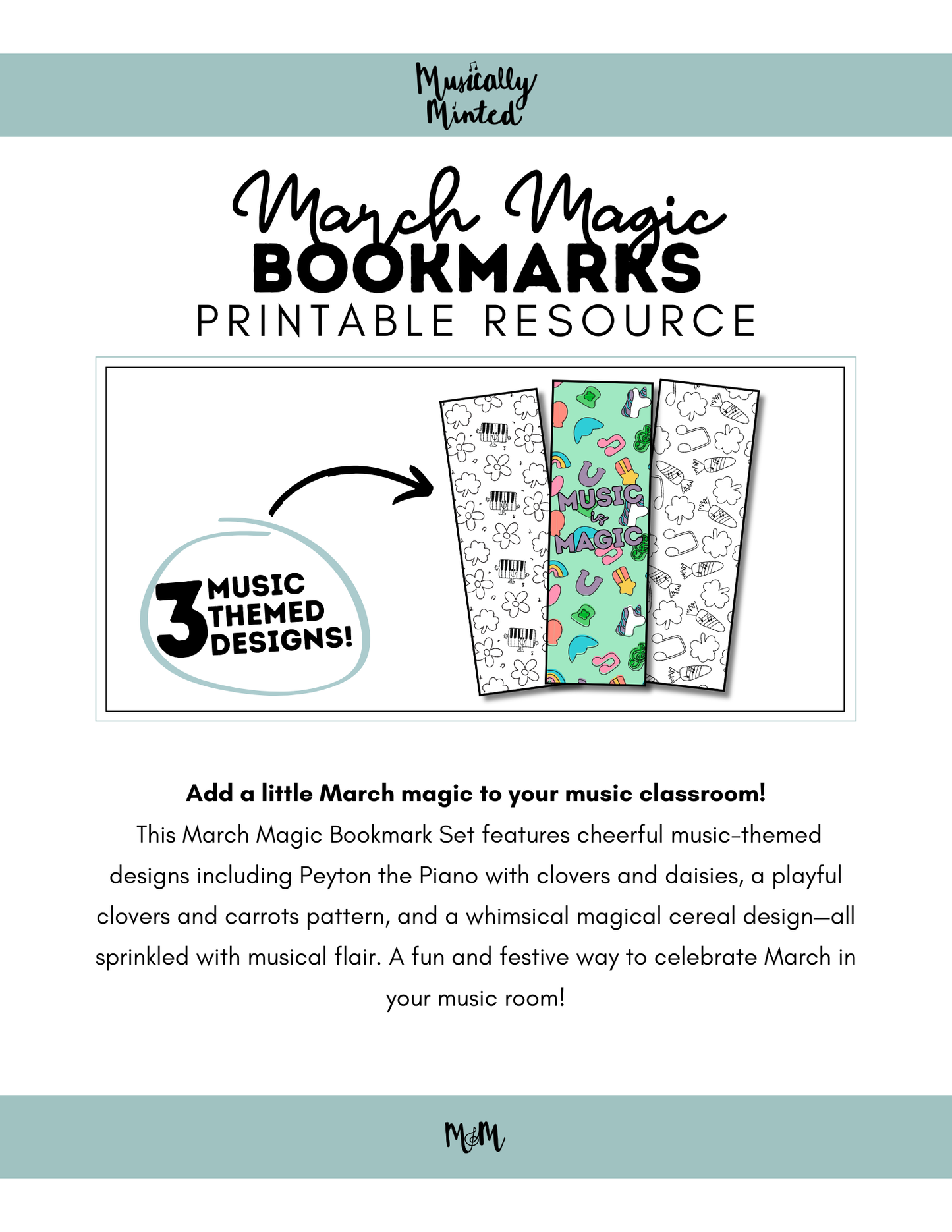 March Magic | Music Bookmarks | Printable Coloring Activity DIGITAL DOWNLOAD