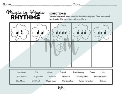 Music is Magic| Music Bulletin Board and St. Patrick's Day Rhythm Activity DIGITAL DOWNLOAD (Copy)
