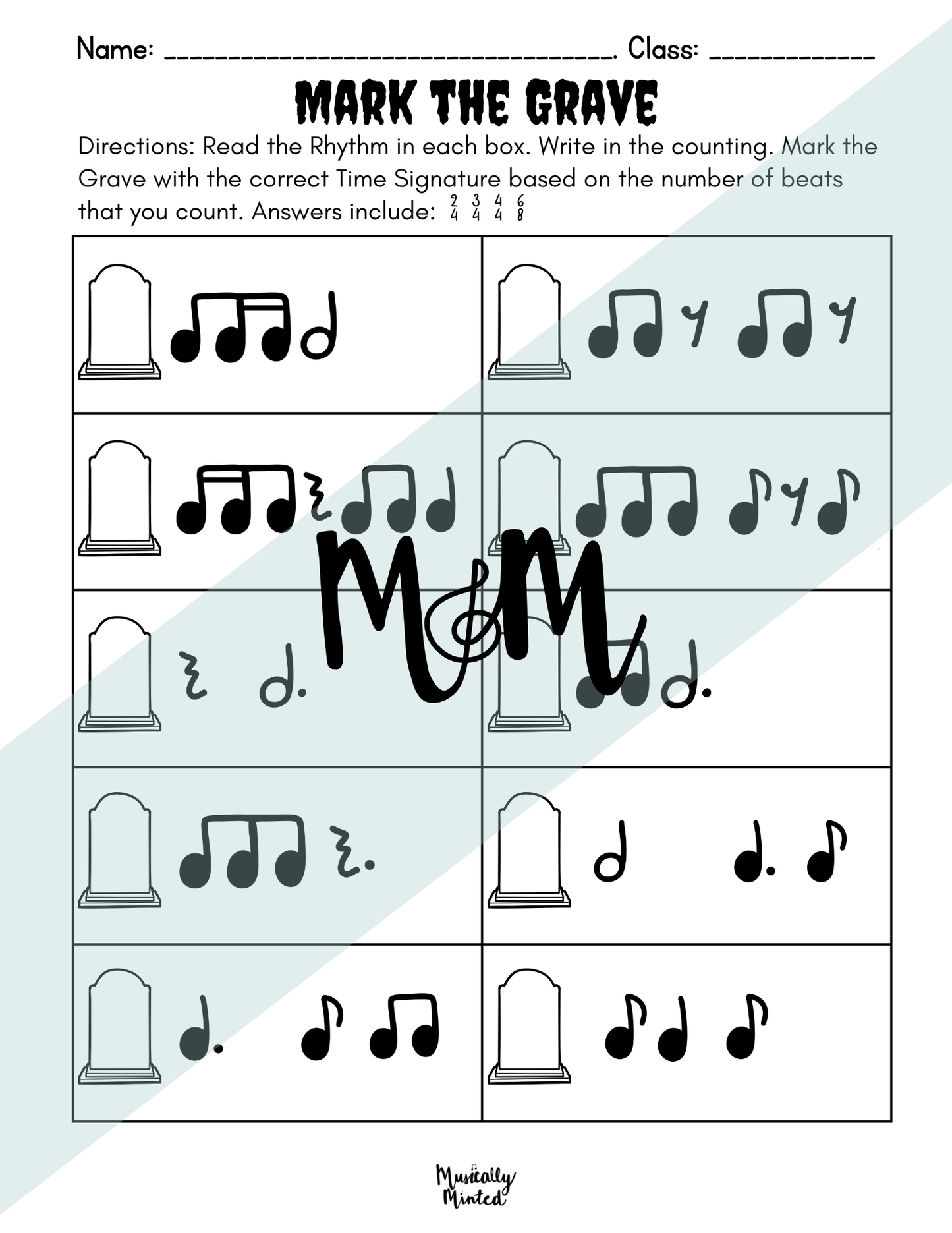 Halloween: Mark the Grave | Time Signature | Printable Rhythm Cards and Worksheet DIGITAL DOWNLOAD