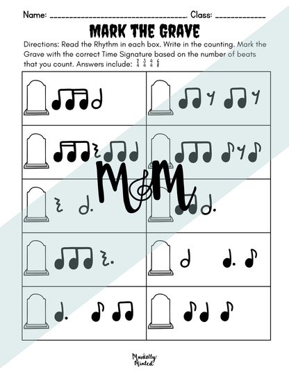 Halloween: Mark the Grave | Time Signature | Printable Rhythm Cards and Worksheet DIGITAL DOWNLOAD