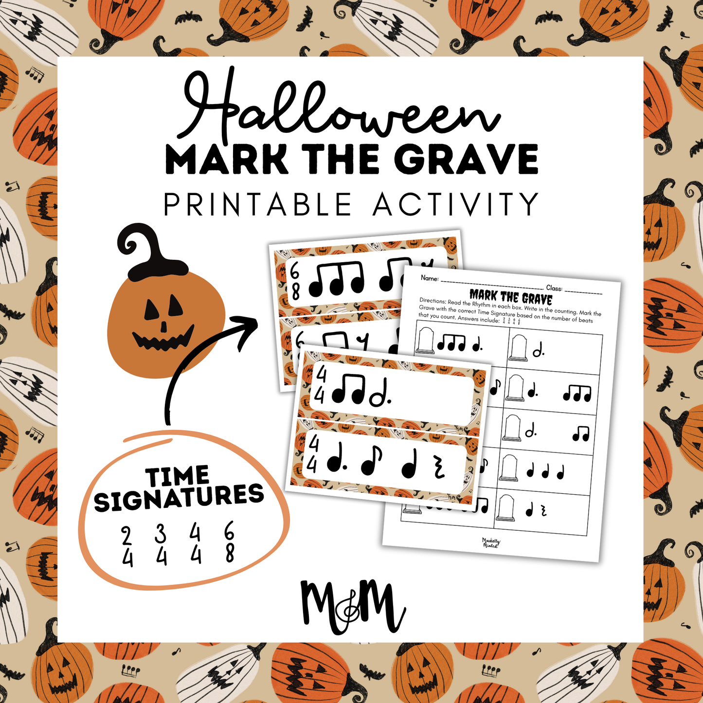 Halloween: Mark the Grave | Time Signature | Printable Rhythm Cards and Worksheet DIGITAL DOWNLOAD
