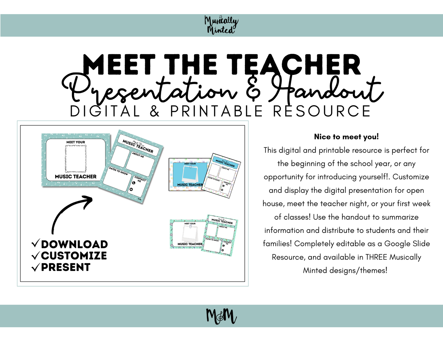 Welcome Back to Music: Editable Meet the Music Teacher Presentation and Handout DIGITAL DOWNLOAD