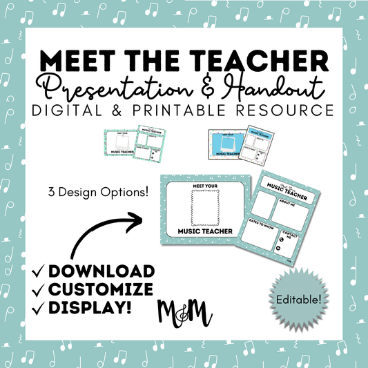 Welcome Back to Music: Editable Meet the Music Teacher Presentation and Handout DIGITAL DOWNLOAD