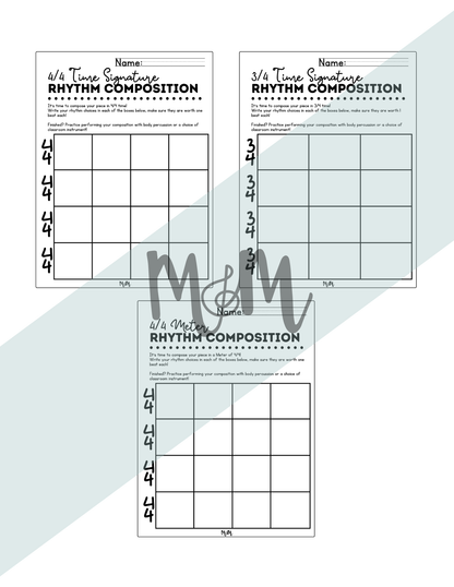 Musically Minted: Meter & Time Signature Rhythm Composition Worksheet DIGITAL DOWNLOAD