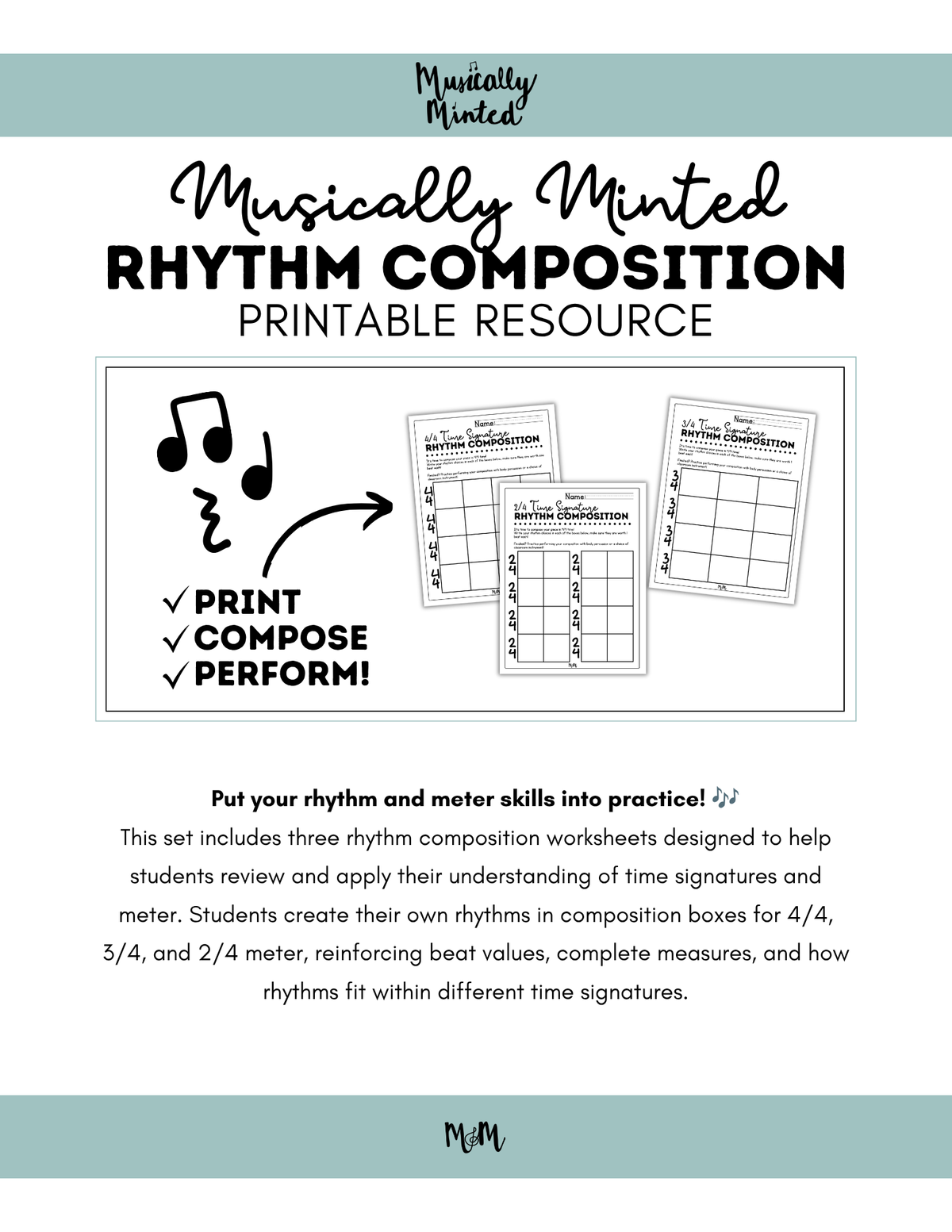 Musically Minted: Meter & Time Signature Rhythm Composition Worksheet DIGITAL DOWNLOAD