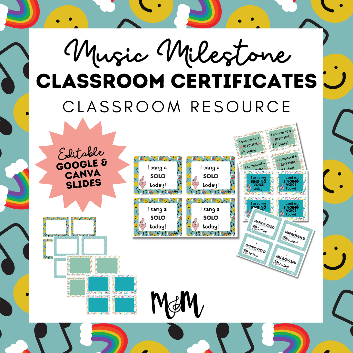 Music Milestone Classroom Certificates | EDITABLE School Music Class Awards DIGITAL DOWNLOAD