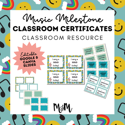 Music Milestone Classroom Certificates | EDITABLE School Music Class Awards DIGITAL DOWNLOAD