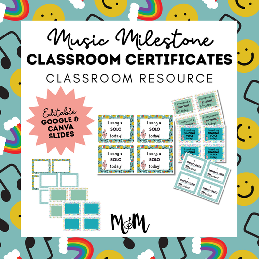 Music Milestone Classroom Certificates | EDITABLE School Music Class Awards DIGITAL DOWNLOAD