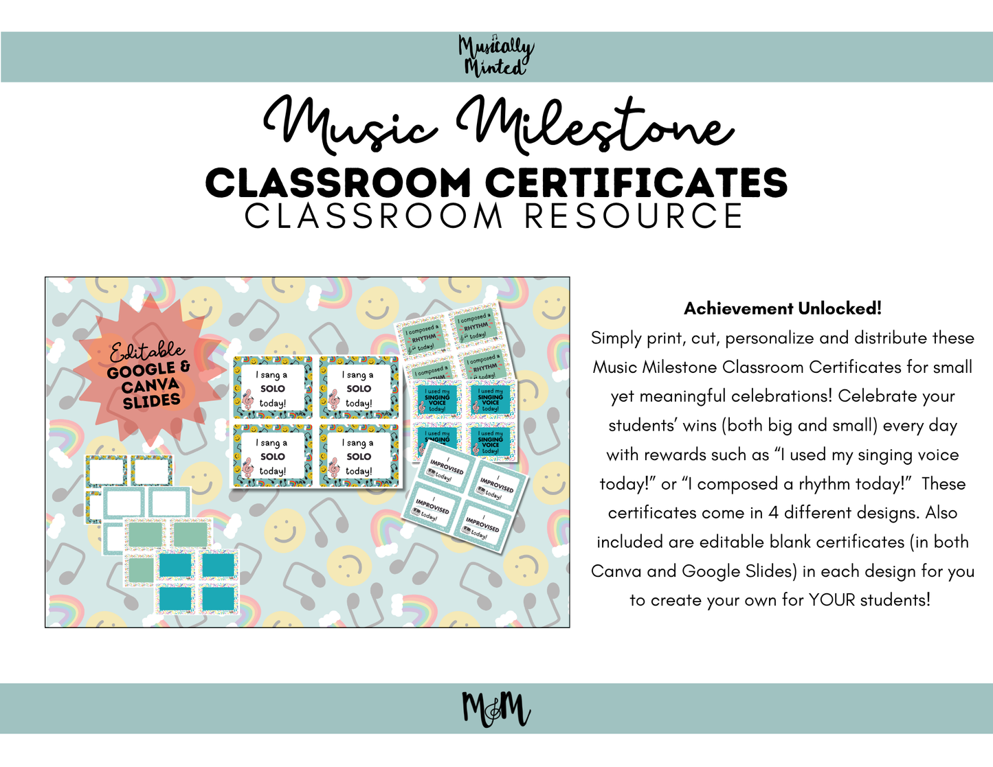 Music Milestone Classroom Certificates | EDITABLE School Music Class Awards DIGITAL DOWNLOAD