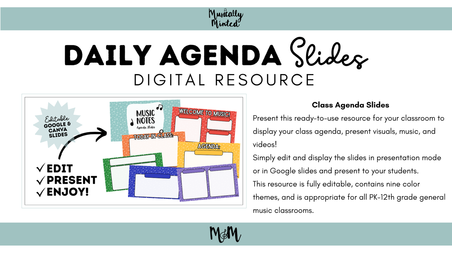 Music Notes: Daily Agenda Slides | Music Classroom Digital Resource