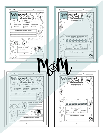 New Year 2026 | Musical Goals | Music Class Printable Worksheet DIGITAL DOWNLOAD