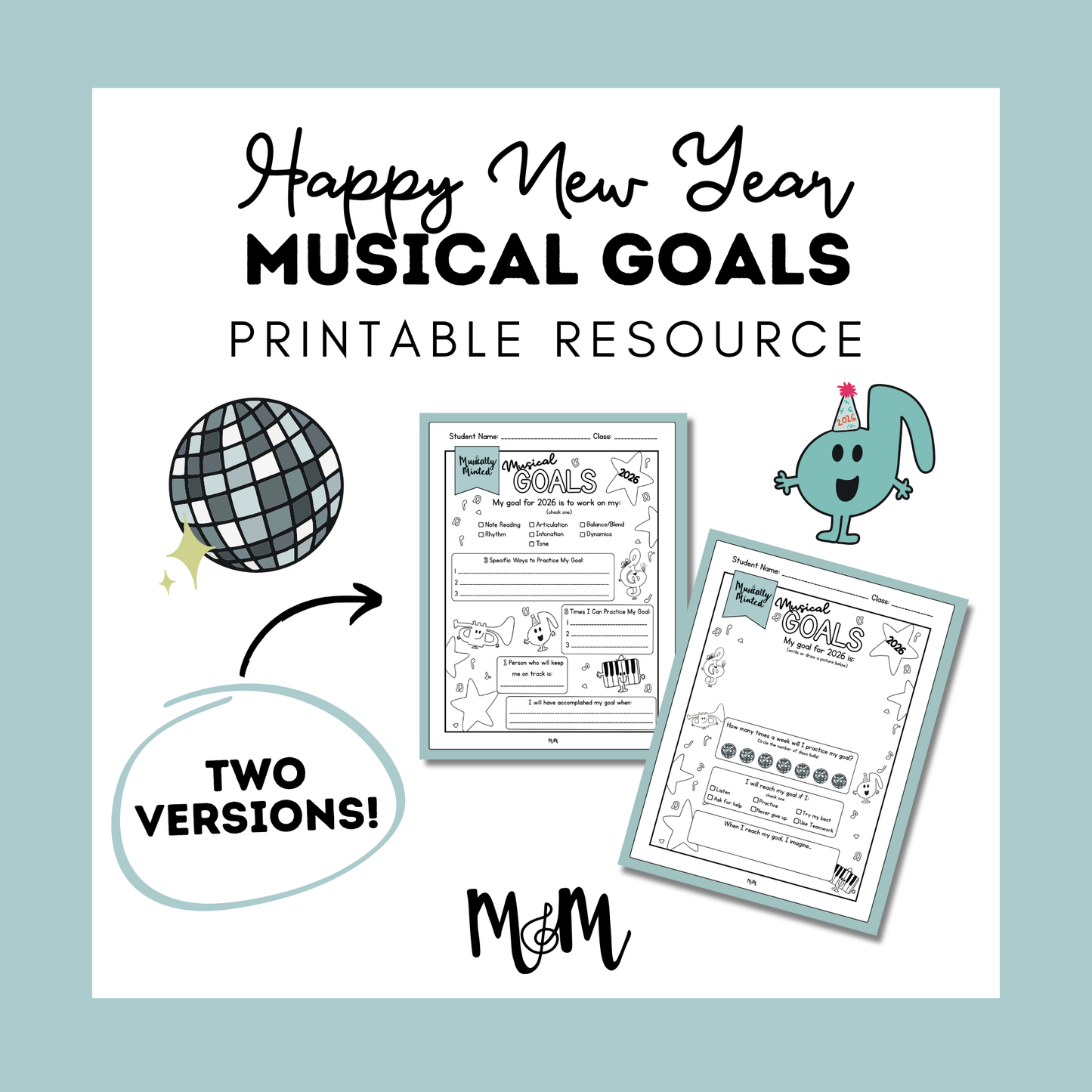 New Year 2026 | Musical Goals | Music Class Printable Worksheet DIGITAL DOWNLOAD