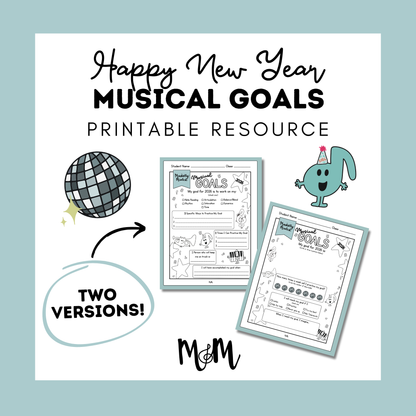 New Year 2026 | Musical Goals | Music Class Printable Worksheet DIGITAL DOWNLOAD