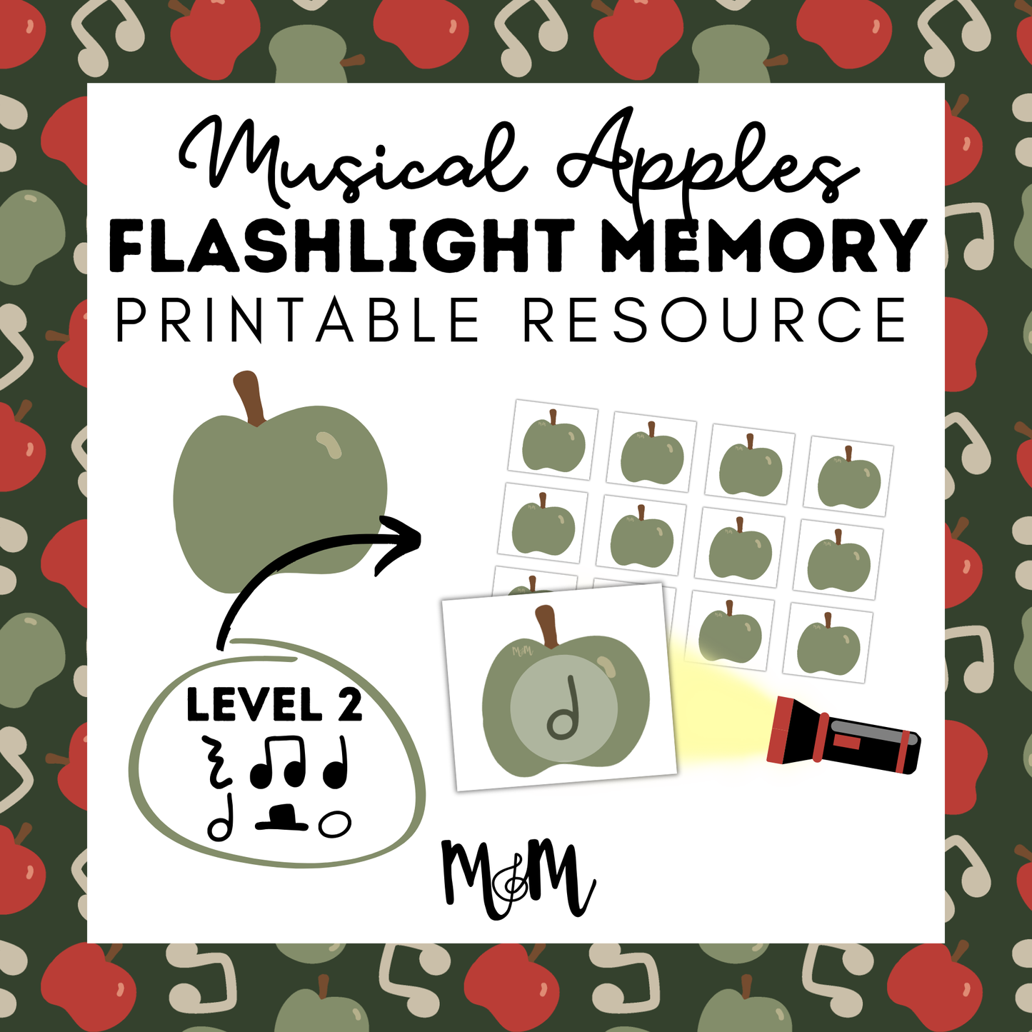 Musical Apples Flashlight Memory Game | Rhythm Level 2 | Fall Music Activity DIGITAL DOWNLOAD