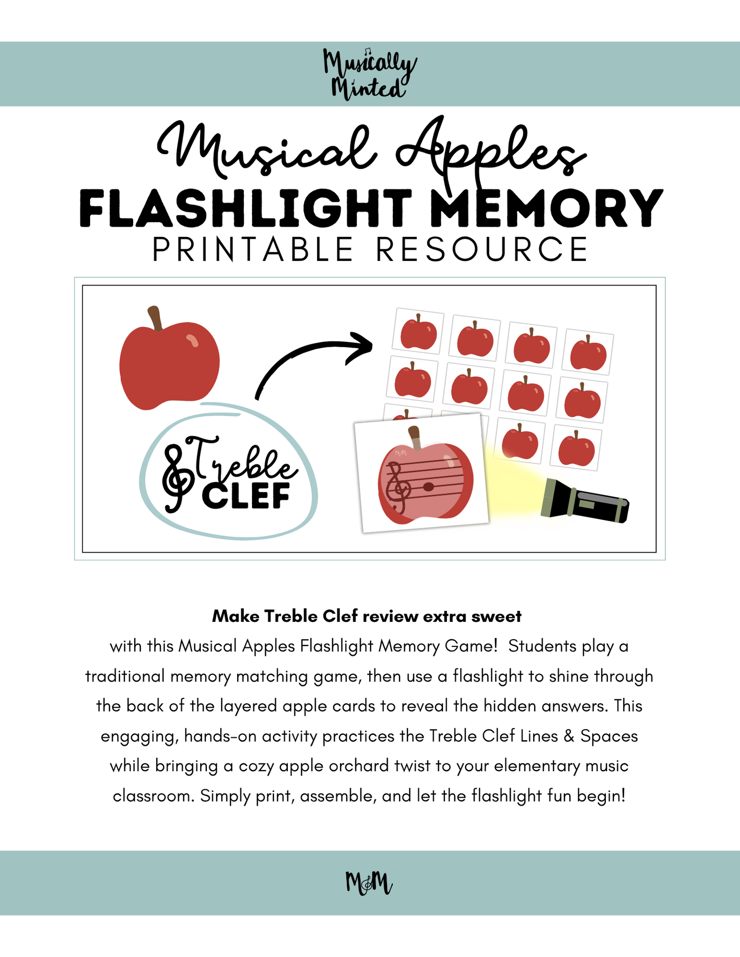 Musical Apples Flashlight Memory Game | Treble Clef | Fall Music Activity DIGITAL DOWNLOAD