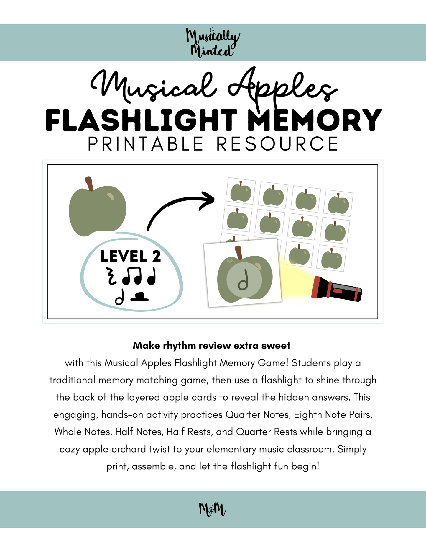 Musical Apples Flashlight Memory Game | Rhythm Level 2 | Fall Music Activity DIGITAL DOWNLOAD