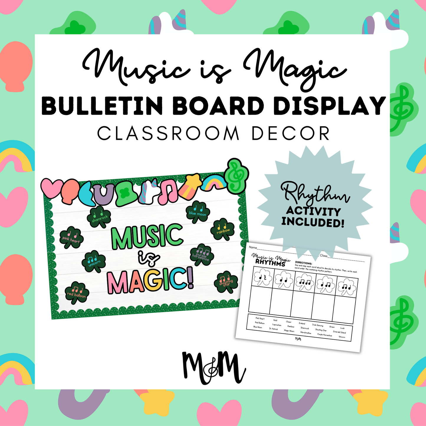 Music is Magic| Music Bulletin Board and St. Patrick's Day Rhythm Activity DIGITAL DOWNLOAD (Copy)