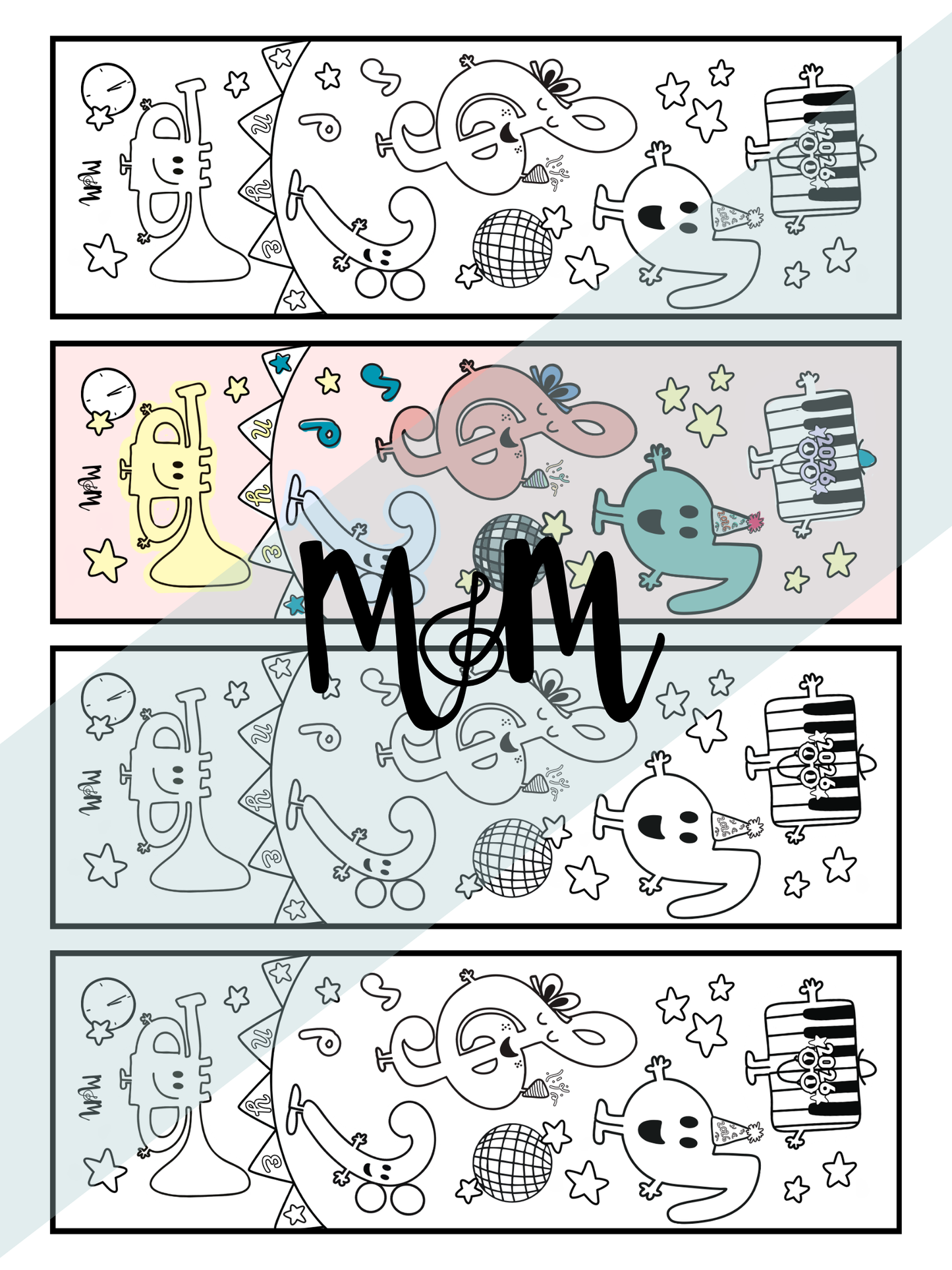 New Year 2026 | Music Bookmarks | Printable Coloring Activity DIGITAL DOWNLOAD