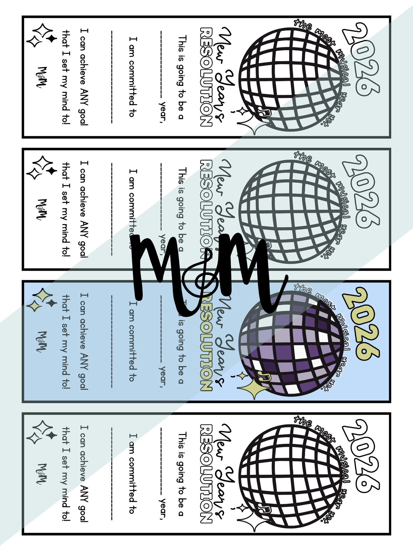 New Year 2026 | Music Bookmarks | Printable Coloring Activity DIGITAL DOWNLOAD