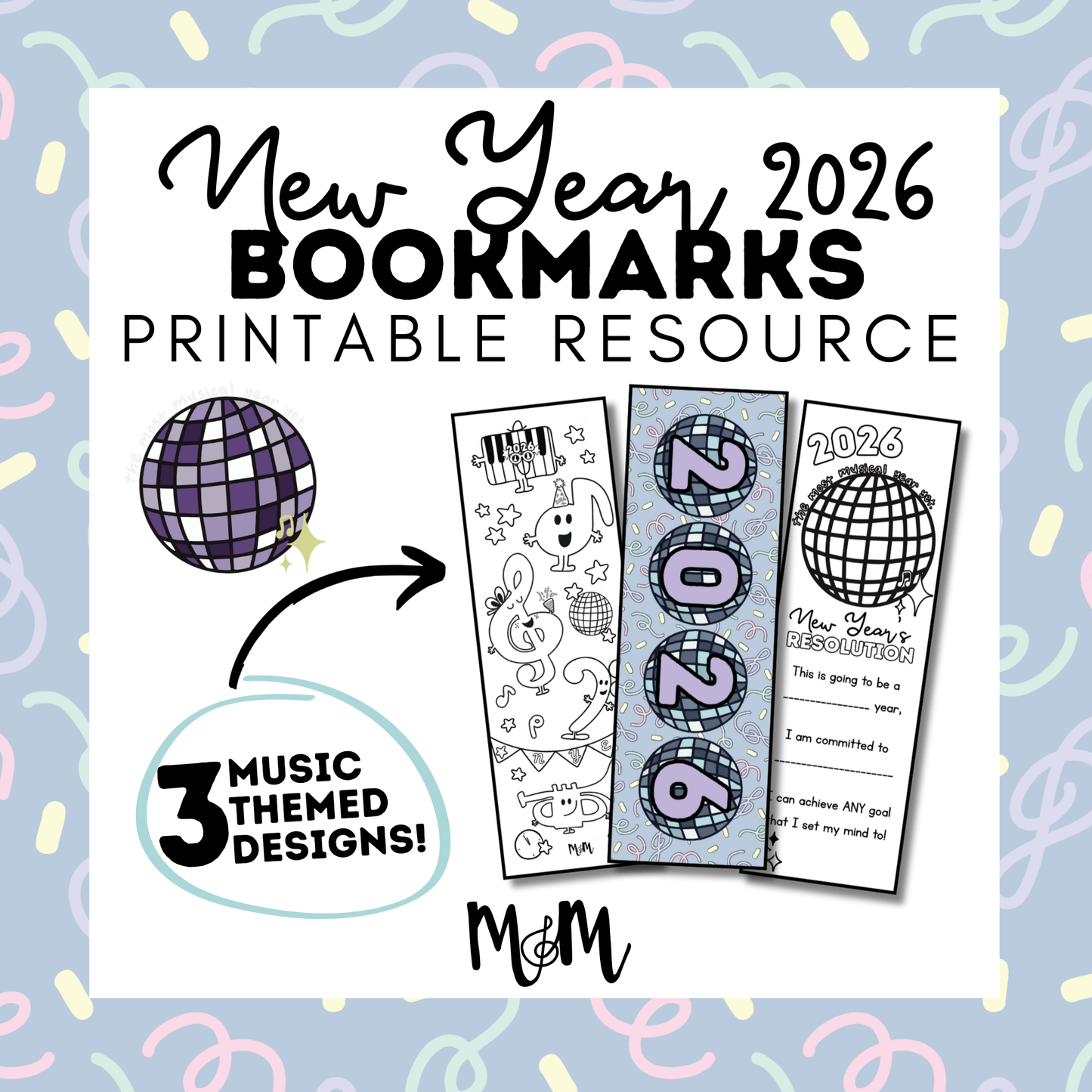 New Year 2026 | Music Bookmarks | Printable Coloring Activity DIGITAL DOWNLOAD