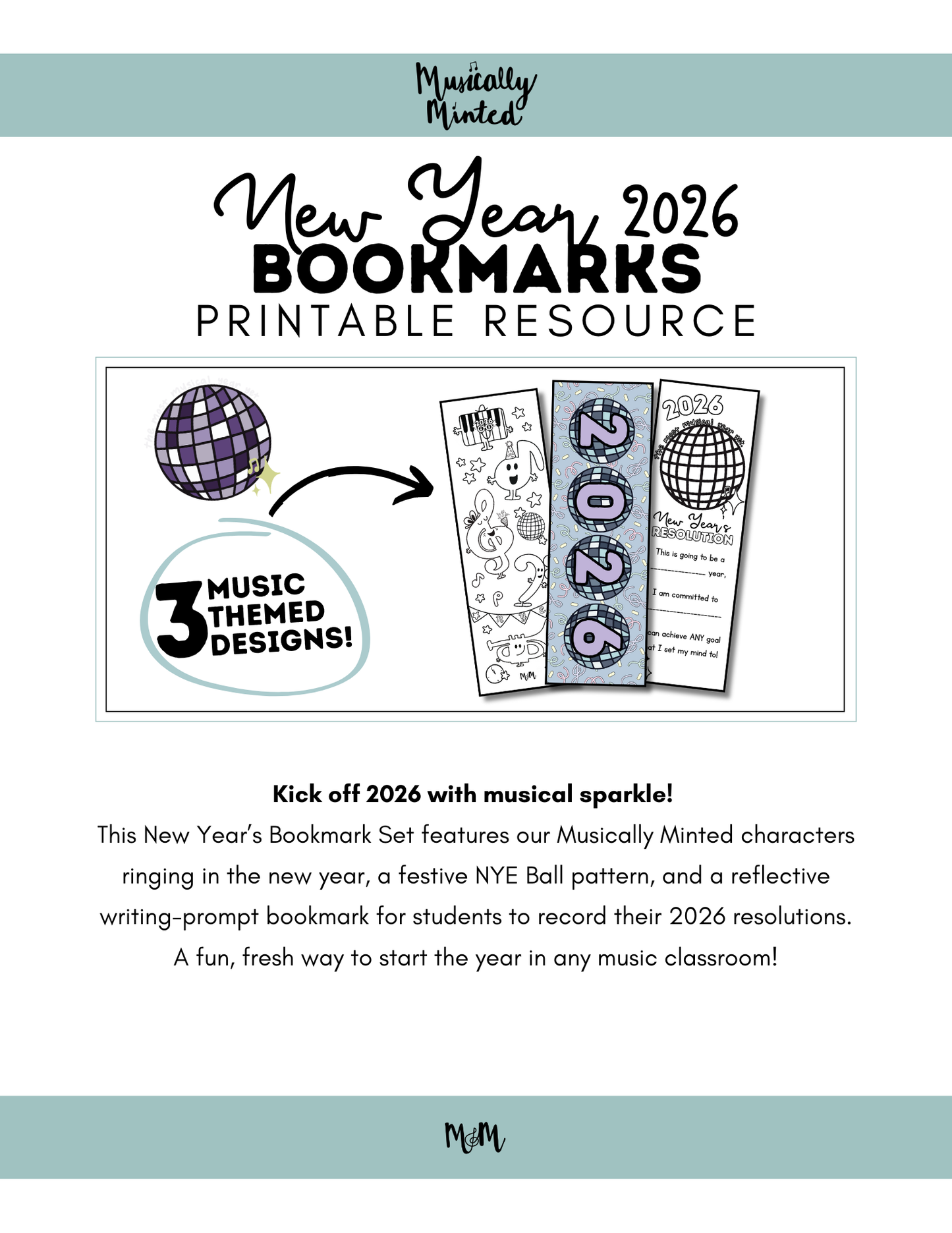 New Year 2026 | Music Bookmarks | Printable Coloring Activity DIGITAL DOWNLOAD
