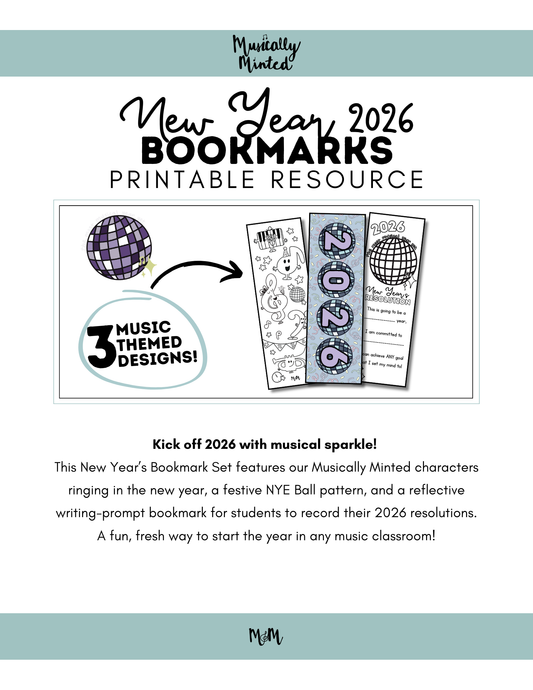 New Year 2026 | Music Bookmarks | Printable Coloring Activity DIGITAL DOWNLOAD