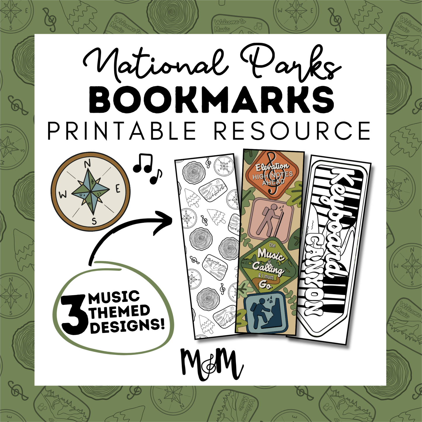 National Parks | Music Bookmarks | Printable Coloring Activity DIGITAL DOWNLOAD