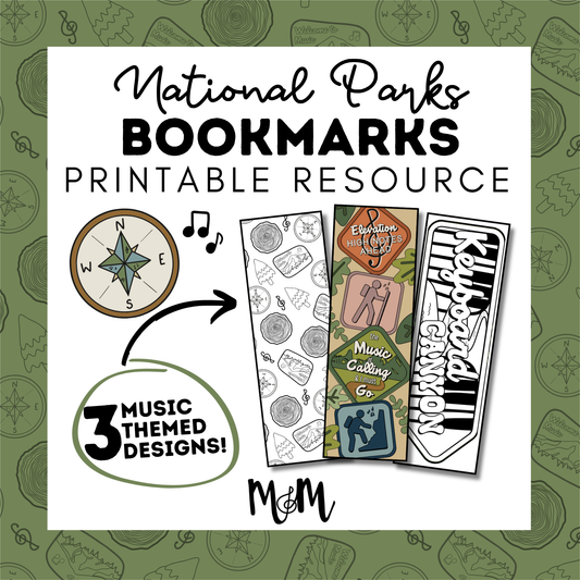 National Parks | Music Bookmarks | Printable Coloring Activity DIGITAL DOWNLOAD