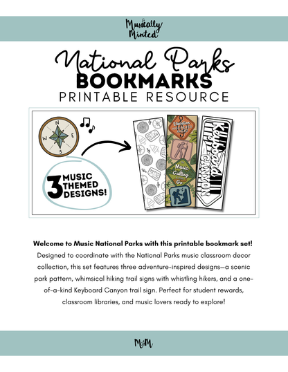 National Parks | Music Bookmarks | Printable Coloring Activity DIGITAL DOWNLOAD