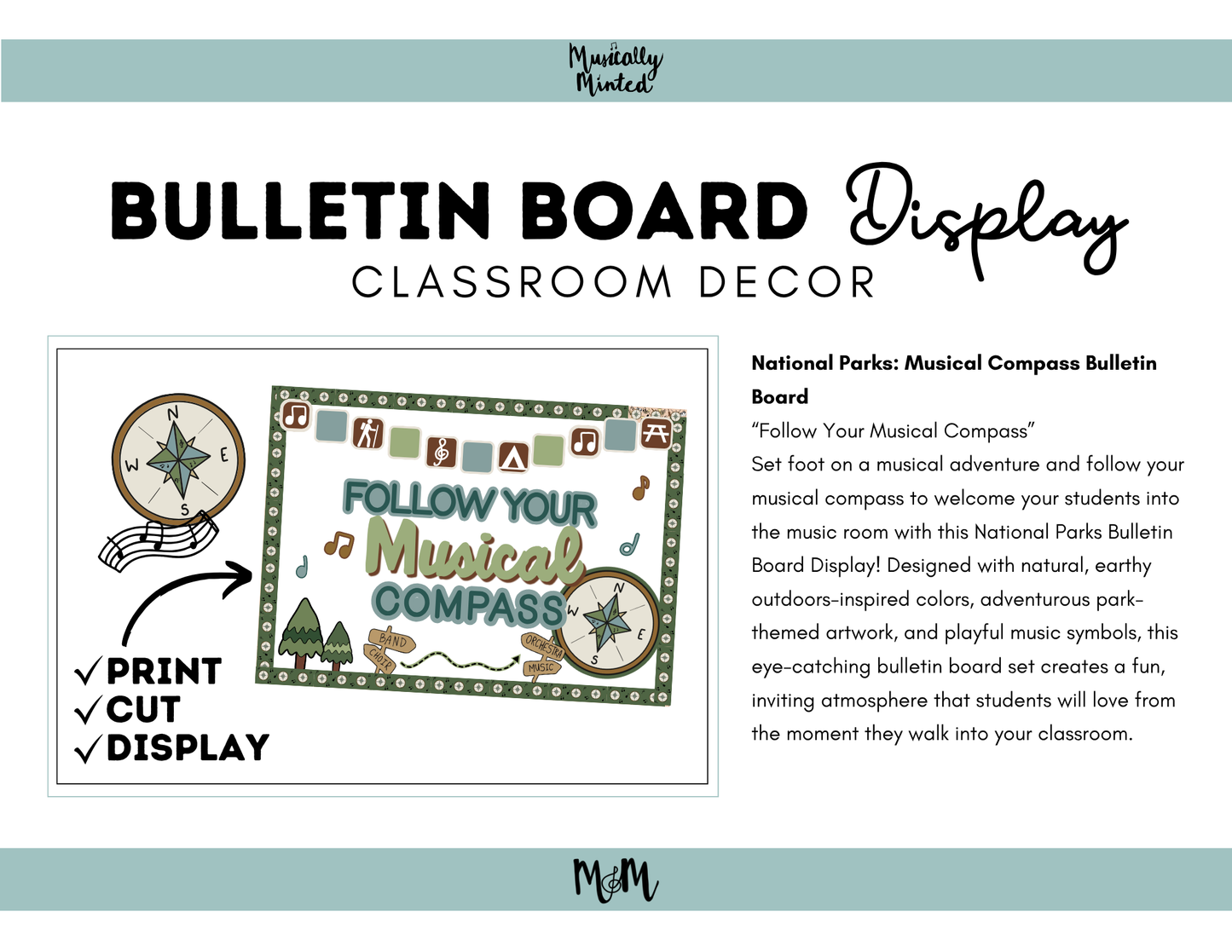 National Parks: Follow Your Musical Compass | Bulletin Board Display | Music Class Decor