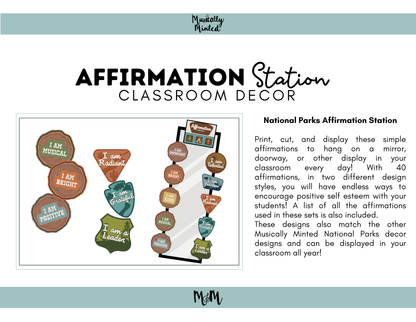National Parks: Affirmation Station | Music Classroom Decor
