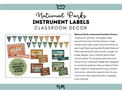 National Parks: Instrument Families Posters | Music Classroom Decor