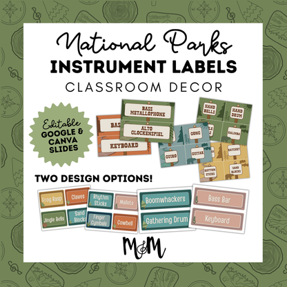 National Parks: Instrument Labels | Music Classroom Decor