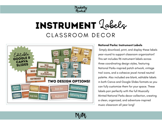 National Parks: Instrument Labels | Music Classroom Decor